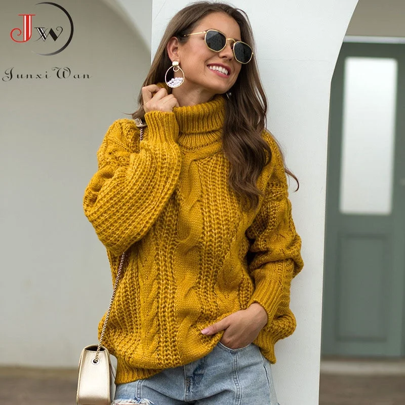 Winter Women Turtleneck Sweater Loose Oversized Elegant Warm Knitted