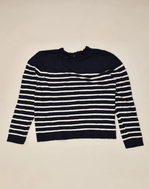 J. CREW Womens Crew Neck Jumper Sweater UK 14 Medium Navy Blue Striped