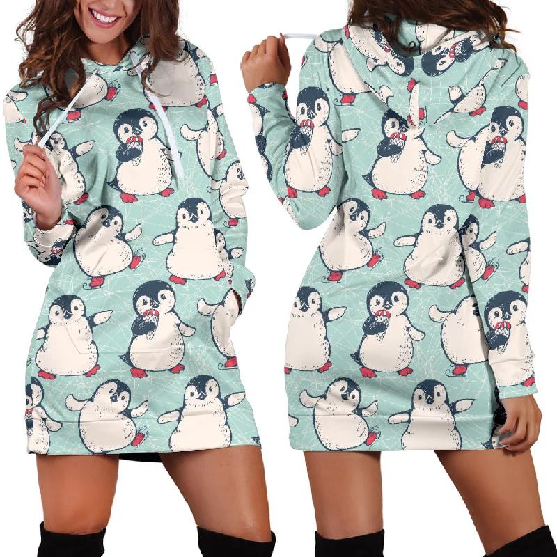 Cute Penguin Pattern Women'S Hoodie Dress