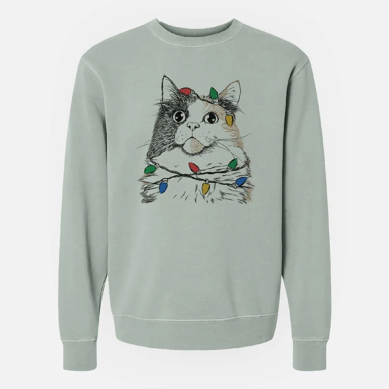 Christmas Lights Greta the Calico Cat - Unisex Pigment Dyed Crew Sweatshirt