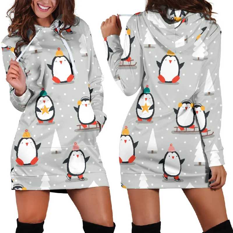 Cute Penguin Christmas Pattern Women'S Hoodie Dress