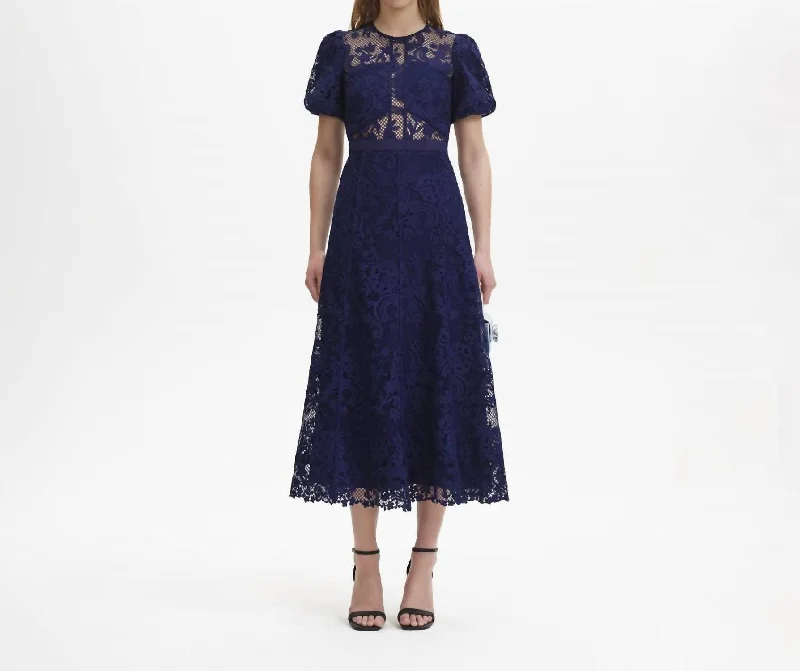 Lace Midi Dress In Navy