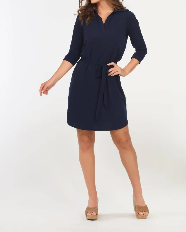 Shirt Belt Dress In Navy