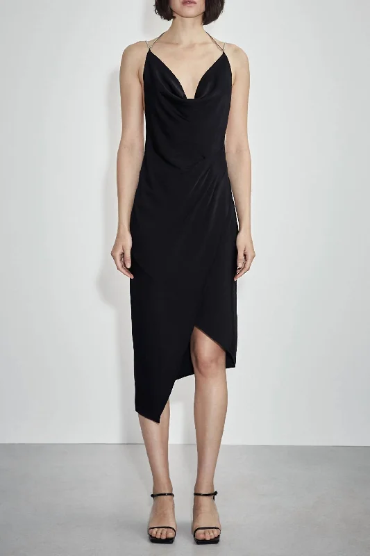 Chain Cowl Neck Midi Dress In Black