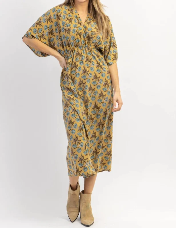 Emmy Floral Midi Dress In Mustard