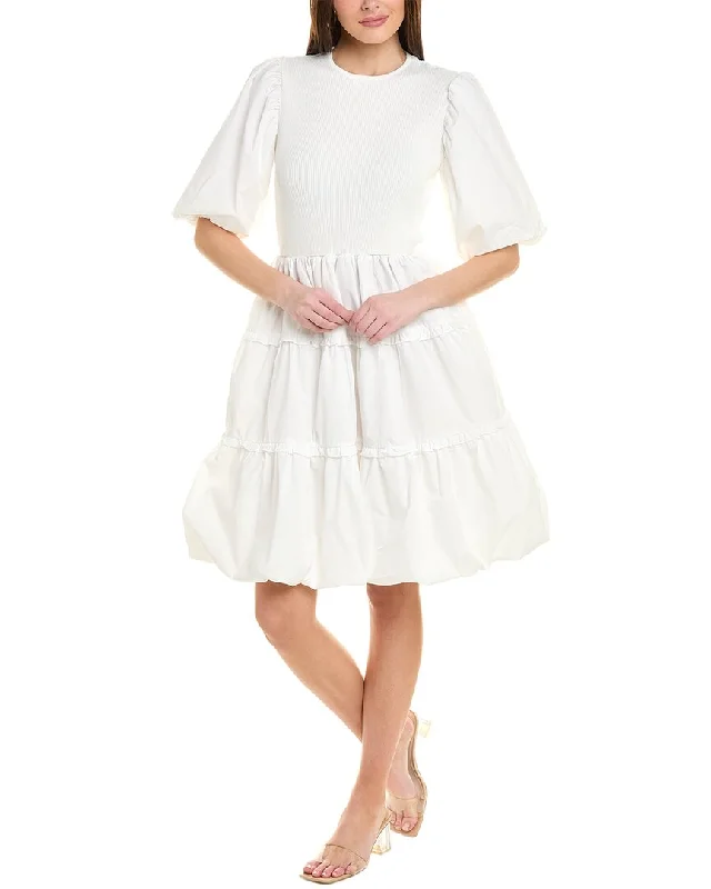 Gracia Spliced Gathered Puff Sleeve A-Line Dress