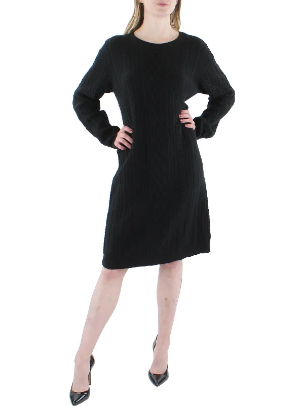 Womens Cable Knit Knee Length Sweaterdress