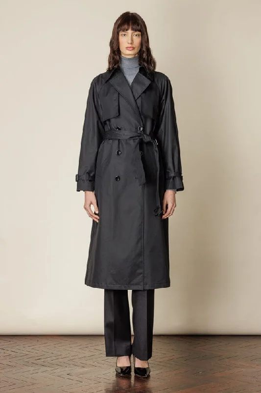 (RTW) Maddie Trench Coat - Black Cotton Gabardine