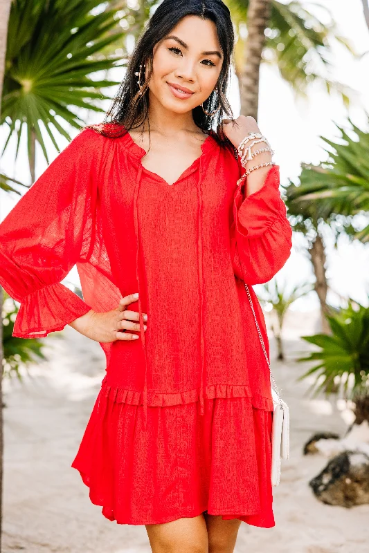 Always In The Lead Red Linen Dress