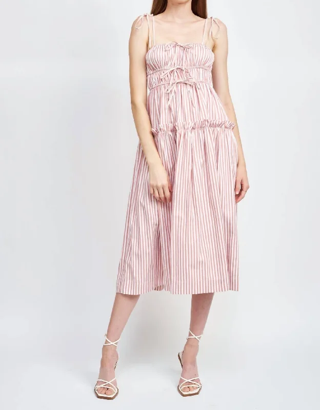 Reagan Striped Midi Dress In Pink Stripe