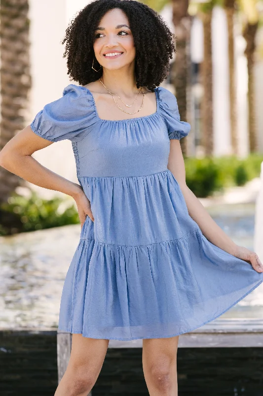 Draw Attention Dusty Blue Babydoll Dress