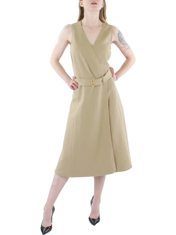 Womens Surplice Midi Wrap Dress