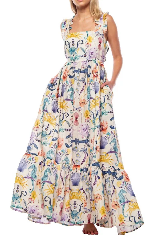 Mika Cotton Maxi Dress In Seahorses & Friend