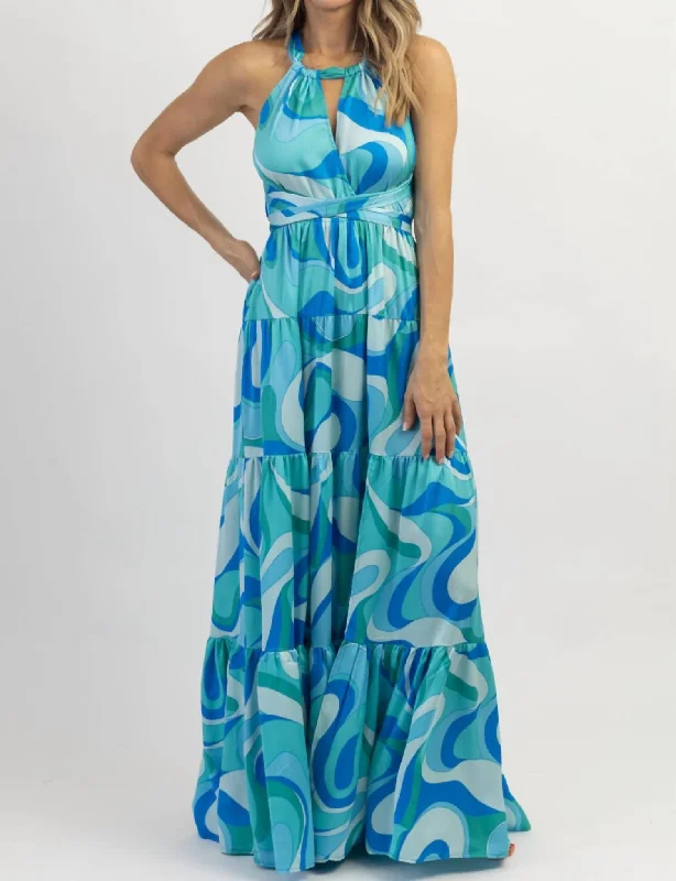 Paradiso Halter Maxi Dress In Multiblue