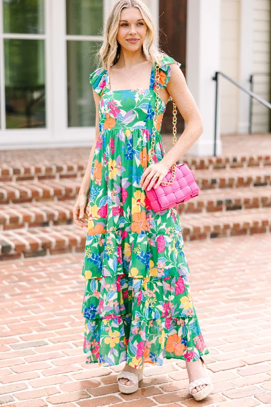 Let's Get Away Kelly Green Floral Maxi Dress