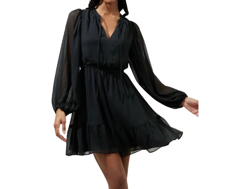 Paxton Balloon Sleeve Mini Dress In Black