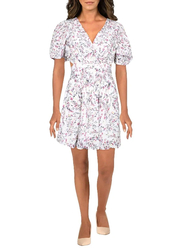 Womens Cut-Out Floral Fit & Flare Dress