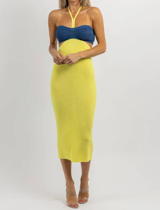 Halter Neck Midi Dress In Limoncello