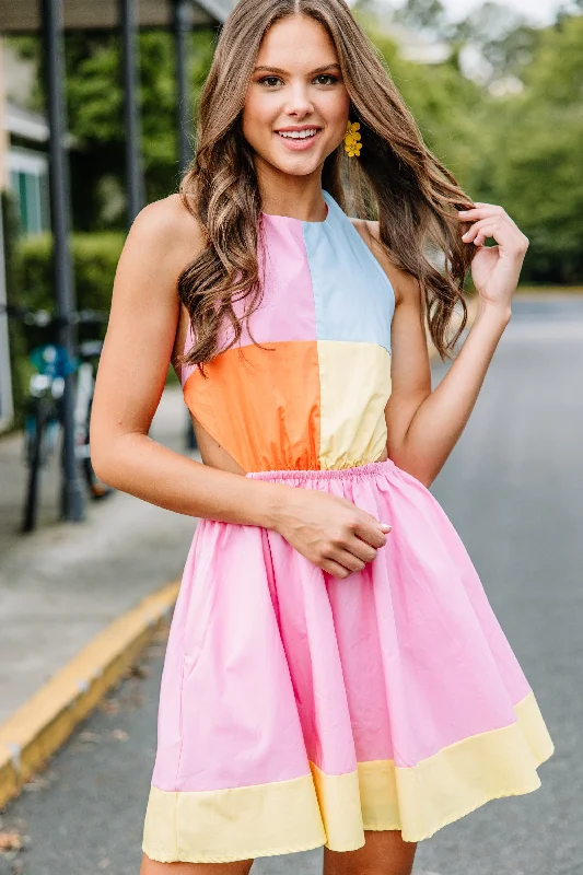 All In A Day Pink Colorblock Sun Dress