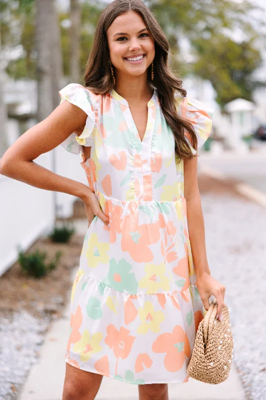 At This Time Coral Orange Floral Satin Dress