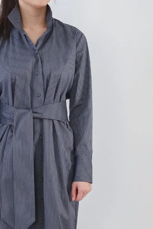 ULTIMO SHIRTDRESS IN PREMIUM ITALIAN COTTON DARK GREY STRIPE