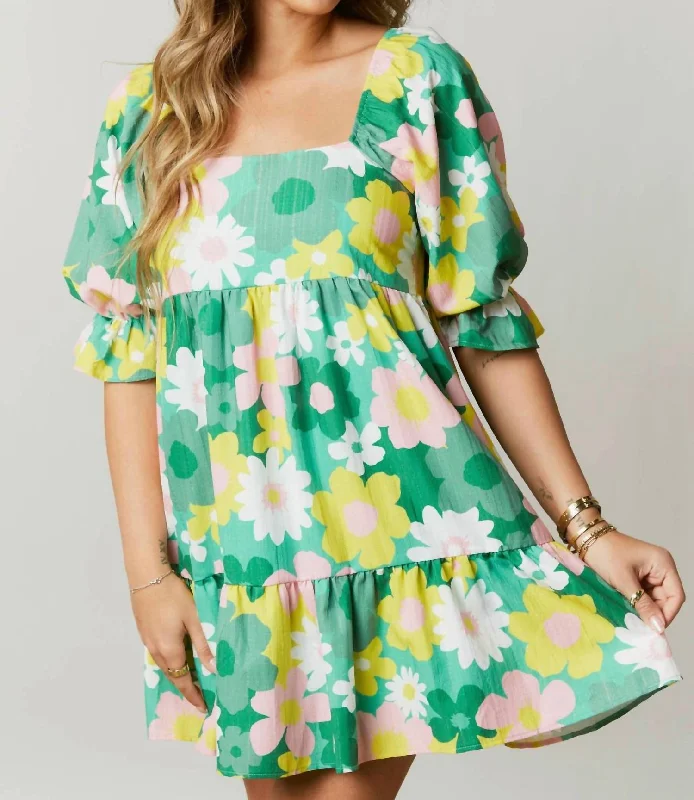 All About It Dress In Green Floral