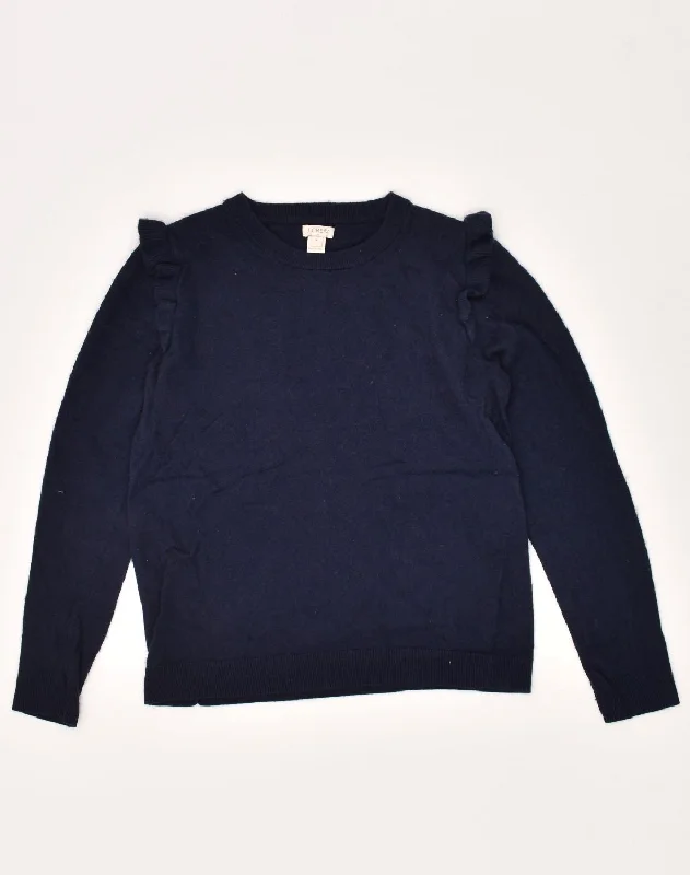 J. CREW Womens Crew Neck Jumper Sweater UK 14 Medium Navy Blue Cotton