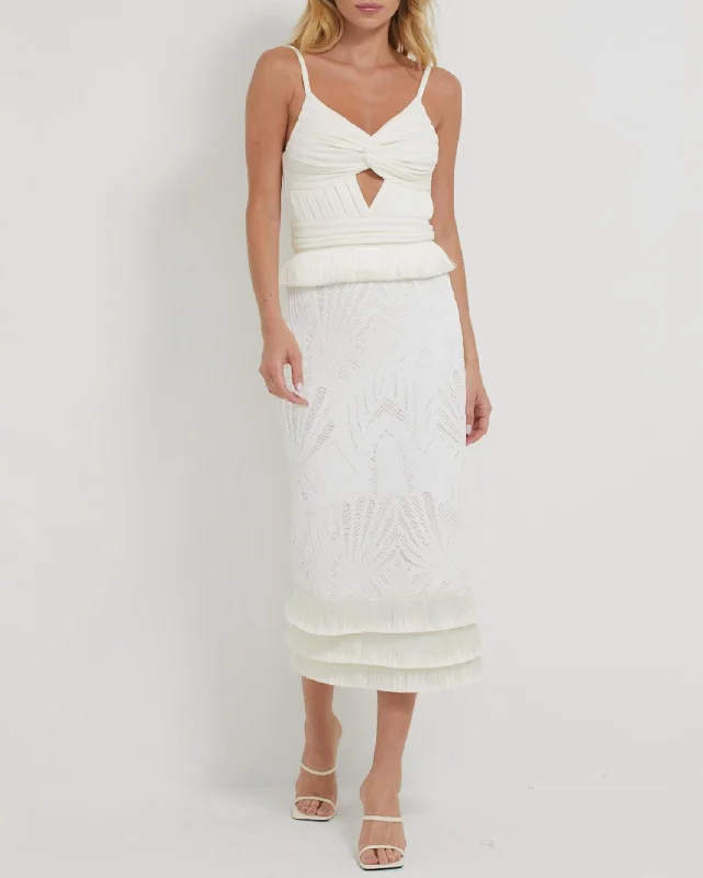 Sleeveless Lace Midi Dress In Ivory