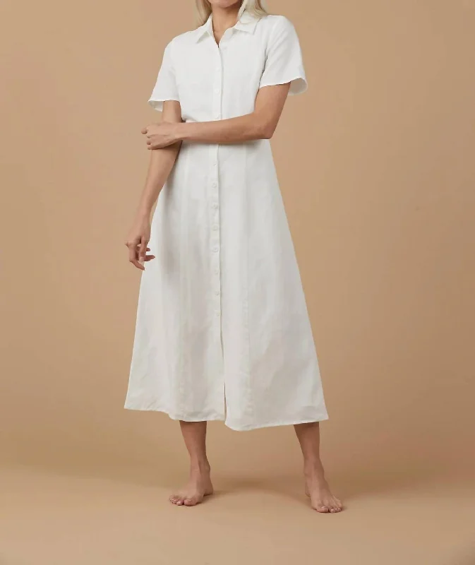 Collared Button Down Dress In White