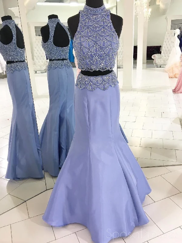 Exclusive Preview Sexy Open Back Two Pieces Lilac Halter Beading Custom Long Evening Prom Dresses, 17376 Exclusive Preview Sexy Open Back Two Pieces Lilac Halter Beading Custom Long Evening Prom Dresses, 17376