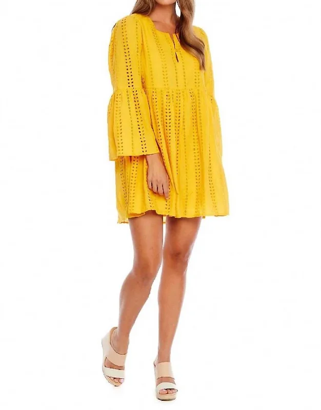 Raylee Eyelet Dress In Mustard