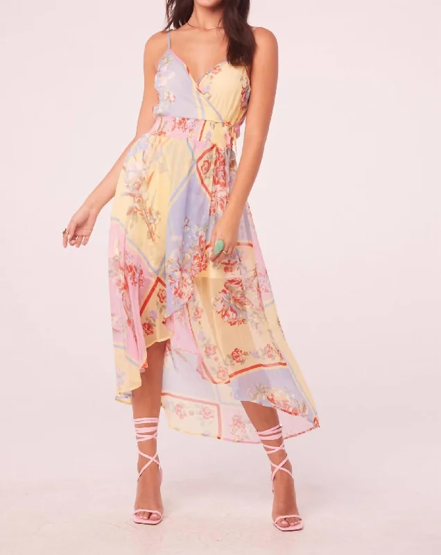 Ingalls Wrap Maxi Dress In Yellow Cream/powder Blue