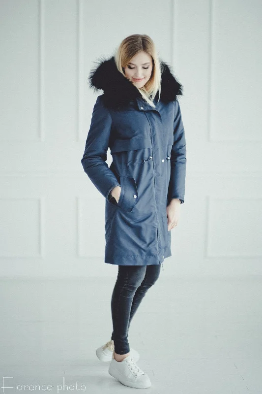 Rabbit Fur Parka Coat (Blue)