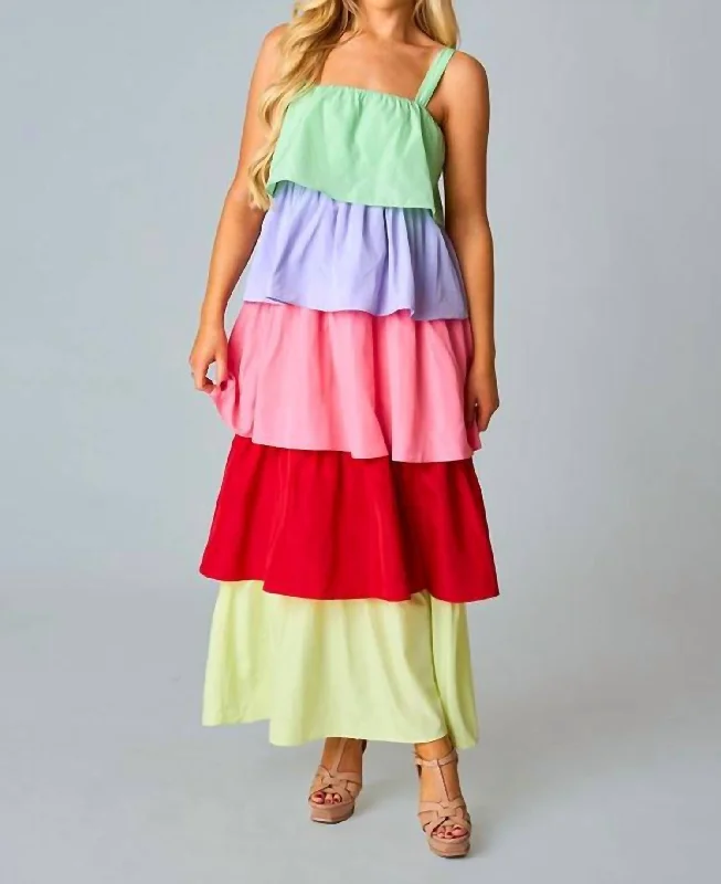 Agnus Rainbow Tiered Maxi Dress In Mystic