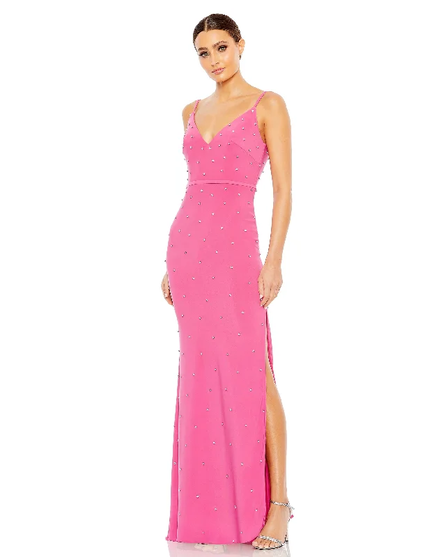 Rhinestone Embellished V-Neck Gown