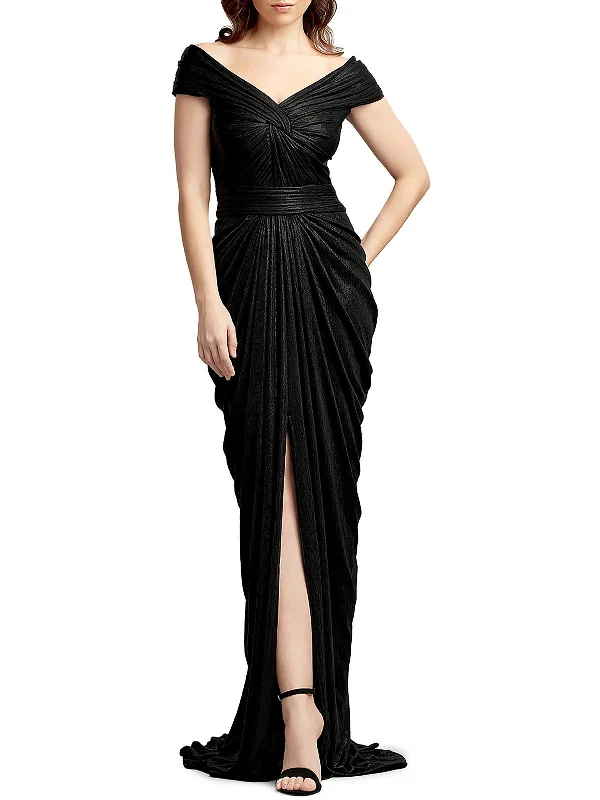 Womens Drapey Twist Front Evening Dress