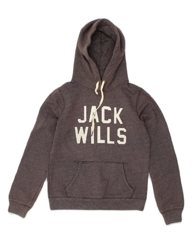 JACK WILLS Womens Graphic Hoodie Jumper UK 10 Small  Grey Cotton