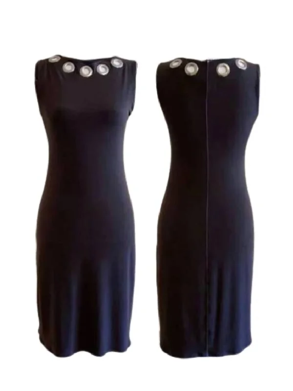 Black Sleeveless Grommet Neckline Dress