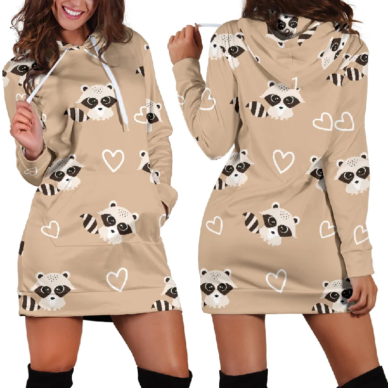 Cute Raccoon Heart Pattern Women'S Hoodie Dress