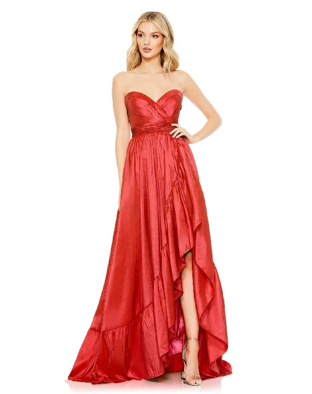 Asymmetrical Strapless Ruffle Gown