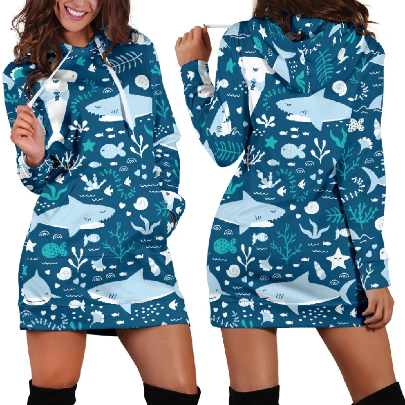 Cute Shark Pattern Women'S Hoodie Dress