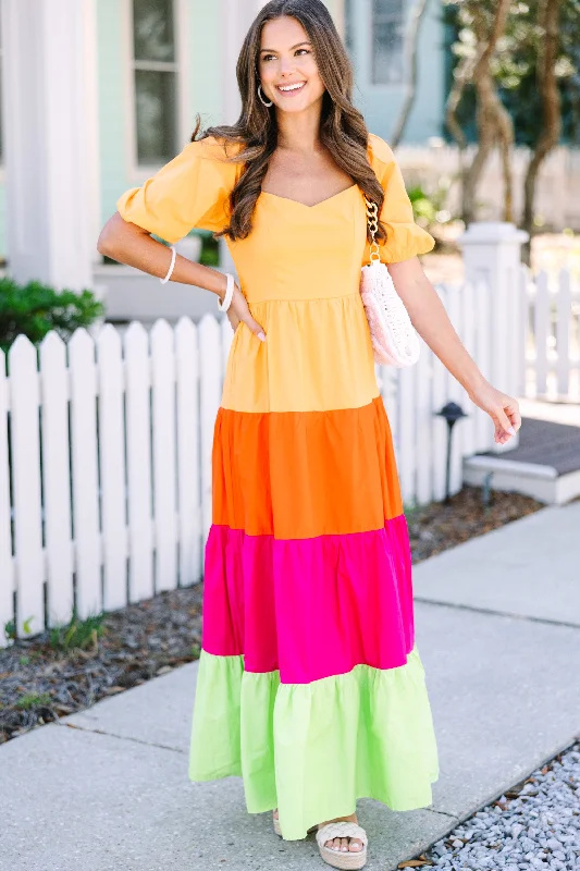 One Way Ticket Orange Colorblock Maxi Dress