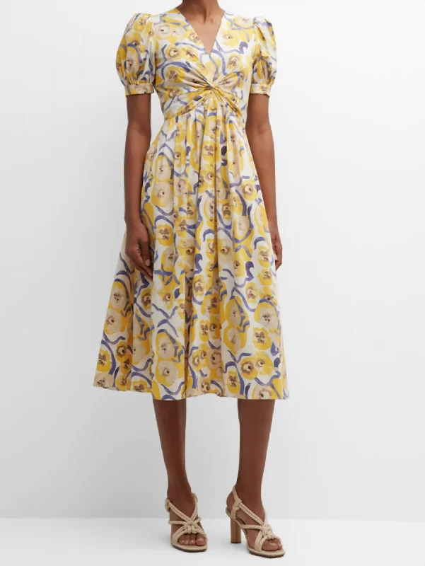 Heather Dress In Watercolor Blossom Med Yellow