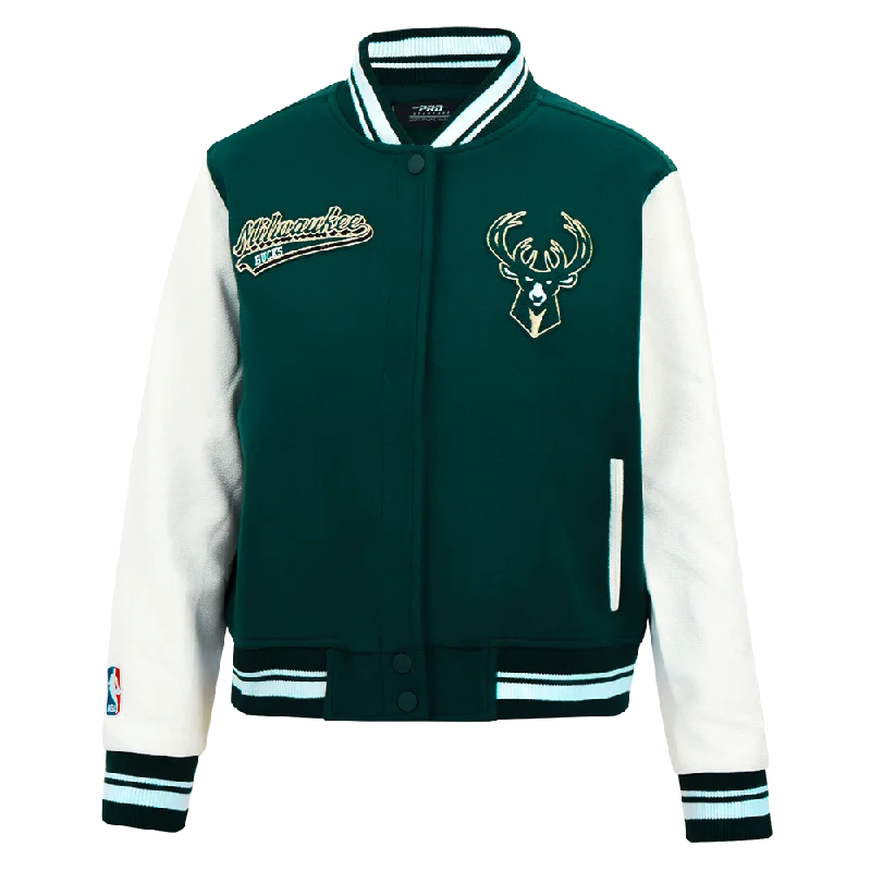 CHAMARRA UNIVERSITARIA NBA MILWAUKEE BUCKS SCRIPT TAIL PARA MUJER