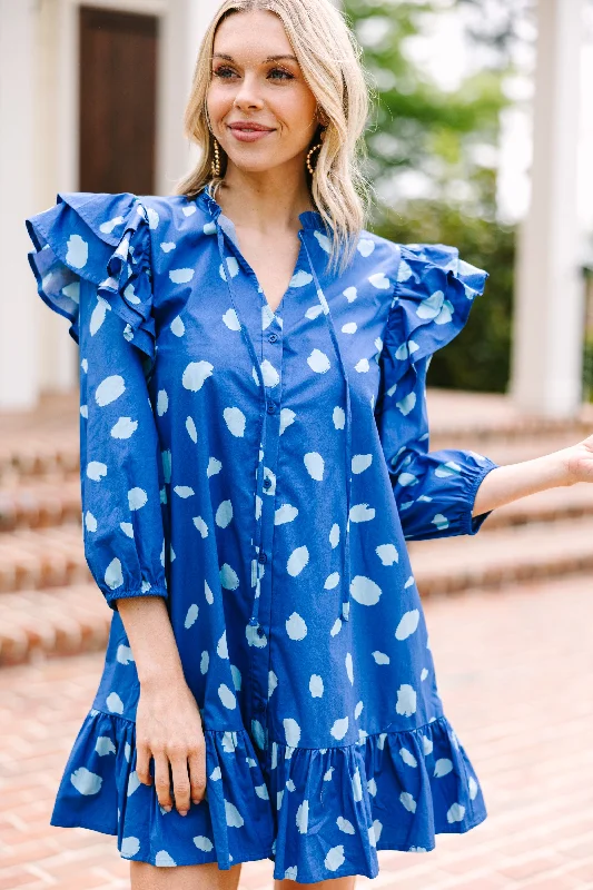 Protect Your Heart Navy Blue Spotted Dress