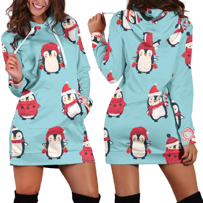 Cute Penguin Christmas  Design Pattern Women'S Hoodie Dress