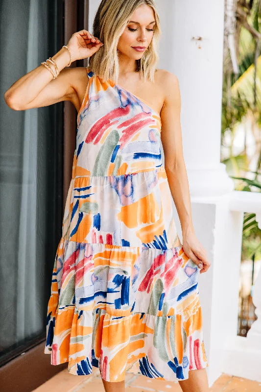 Love Follows Tangerine Orange Midi Dress