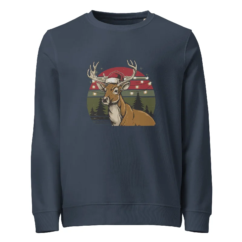 Ho-Ho-Vintage Reindeer Graphics Women Organic Sweatshirt