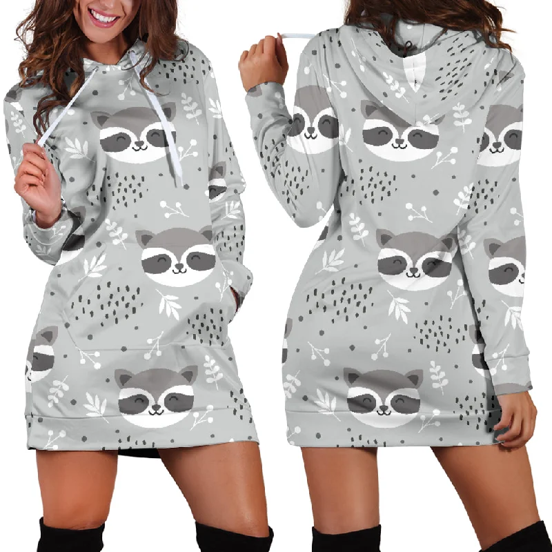 Cute Raccoons Leaves Dot Women'S Hoodie Dress