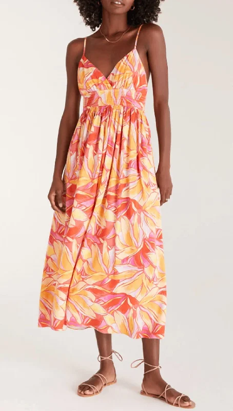 Charm Stained Glass Midi Dress In Papaya Glow